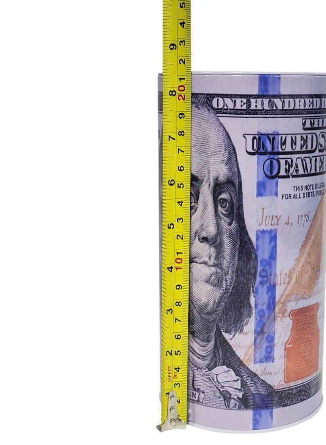 Spark 8.25” Reusable Metal Piggy Bank - $100 Bill Design, Durable Coin Jar with Benjamin Franklin Note - Image 4